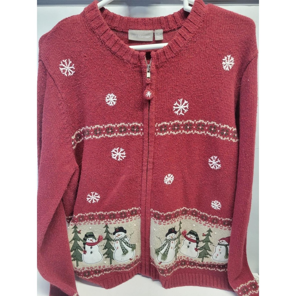 Croft & Barrow Red Snowman Snowflake silk blend Christmas Sweater Cardigan XL